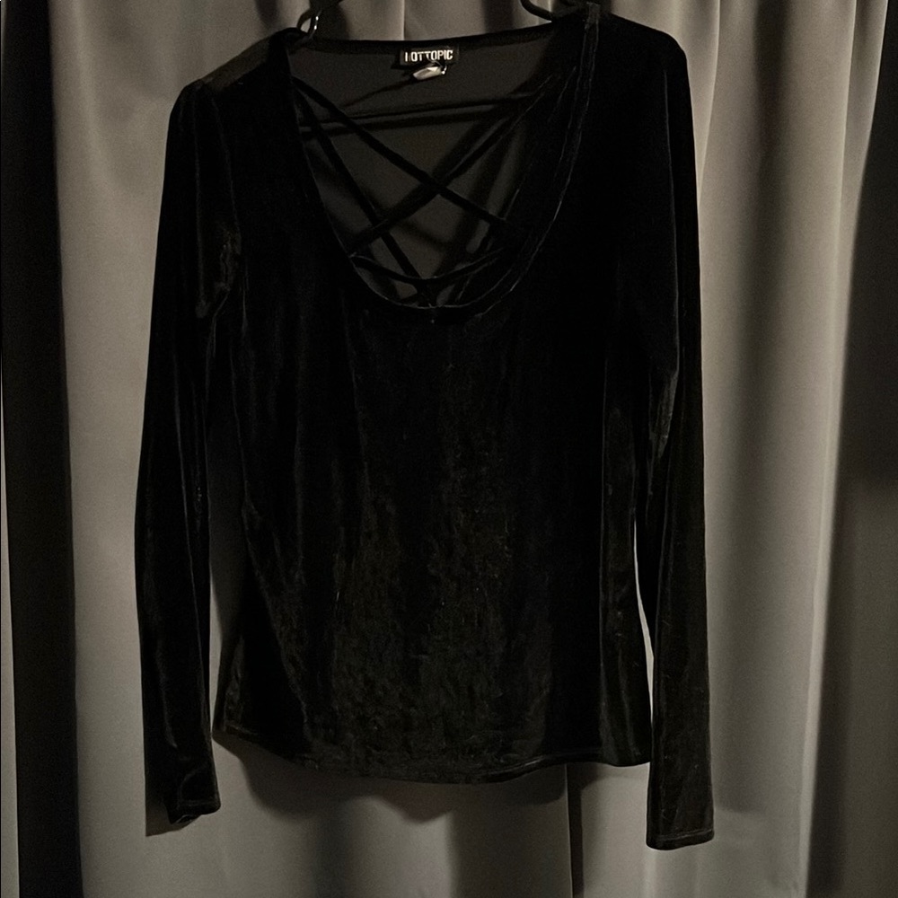 Hot Topic Black Velvet Crisscross Top